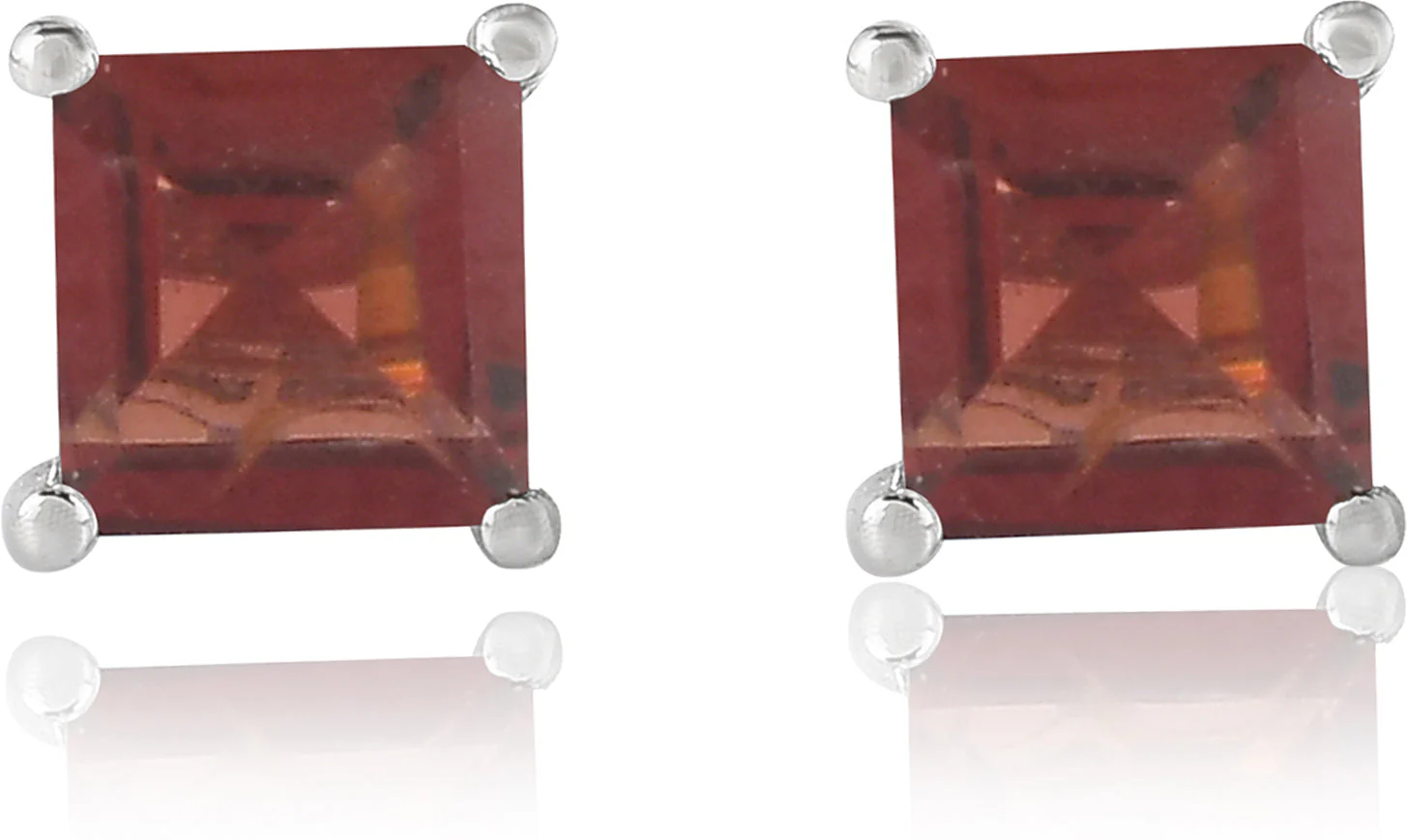 Timeless Natural Garnet Gemstone Square Stud Earrings - Image 3