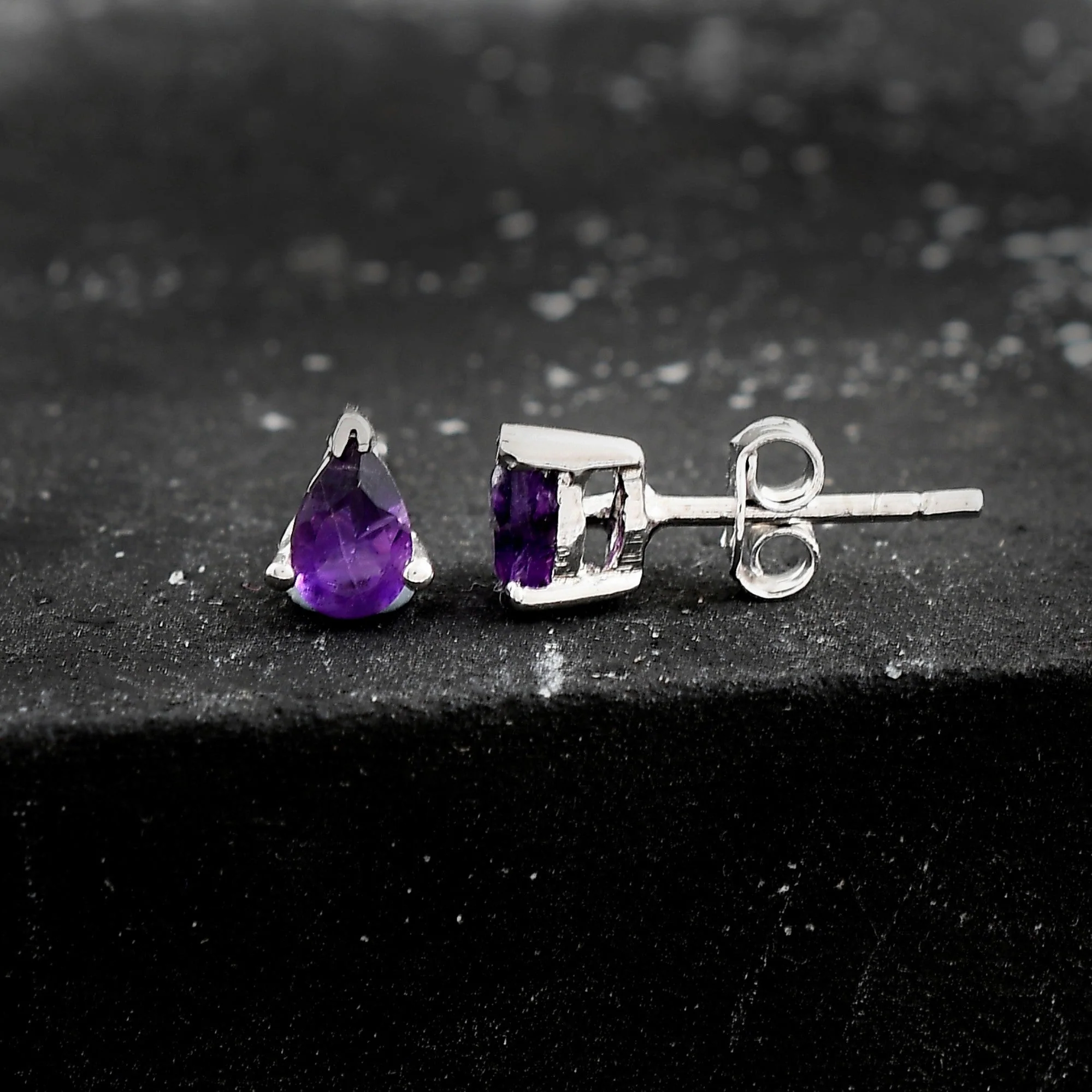 Elegant Pear Cut Natural Amethyst Gemstone Stud Earrings