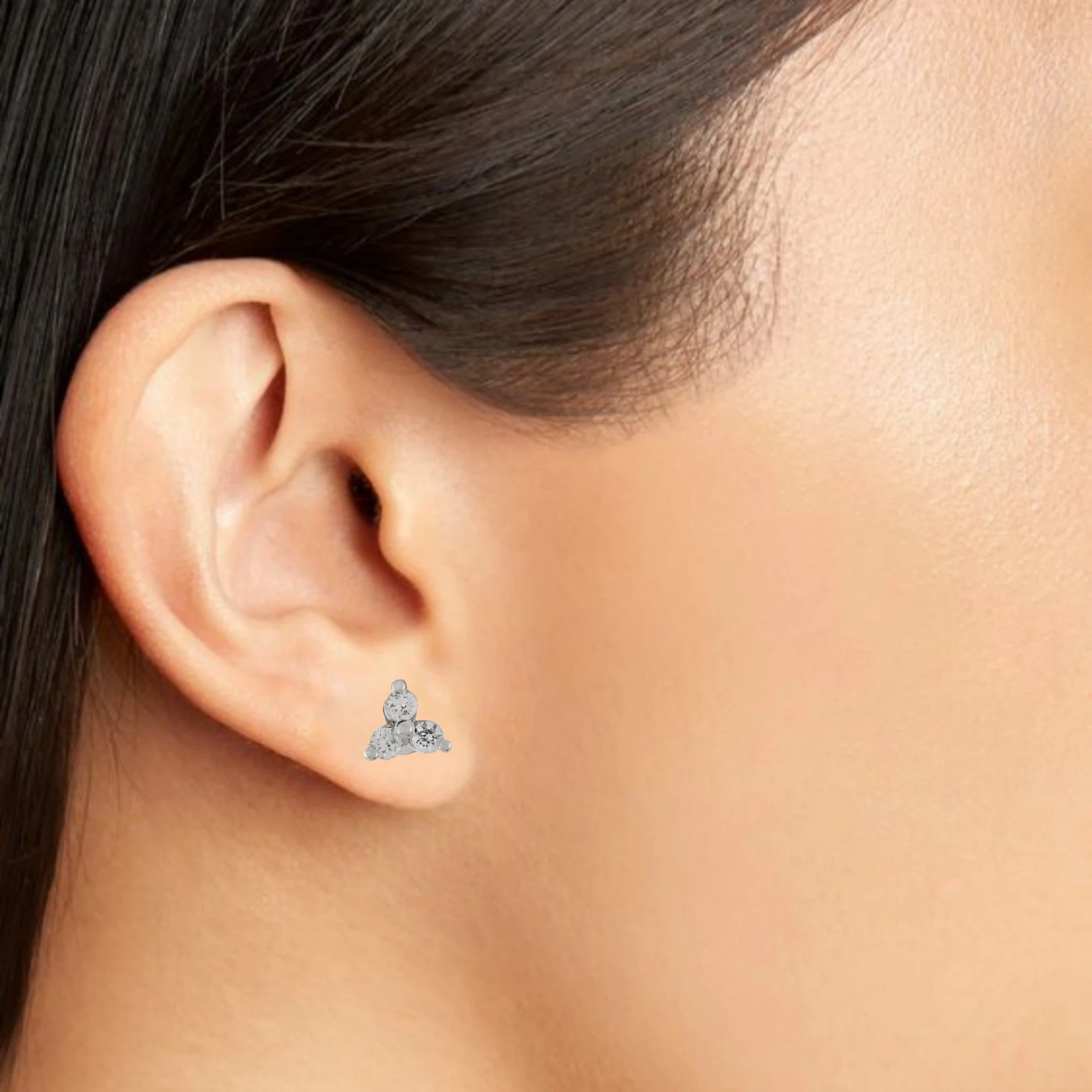 Elegant Zirconia Crystal 3-Dot Stud Earrings - Image 2