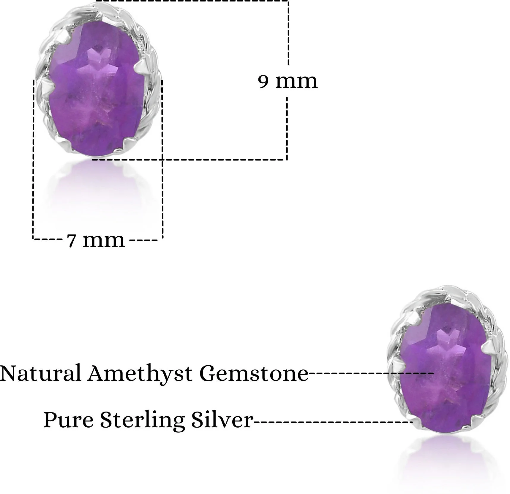 Natural Amethyst Gemstone Stud Earrings for Women & Girls - Image 5
