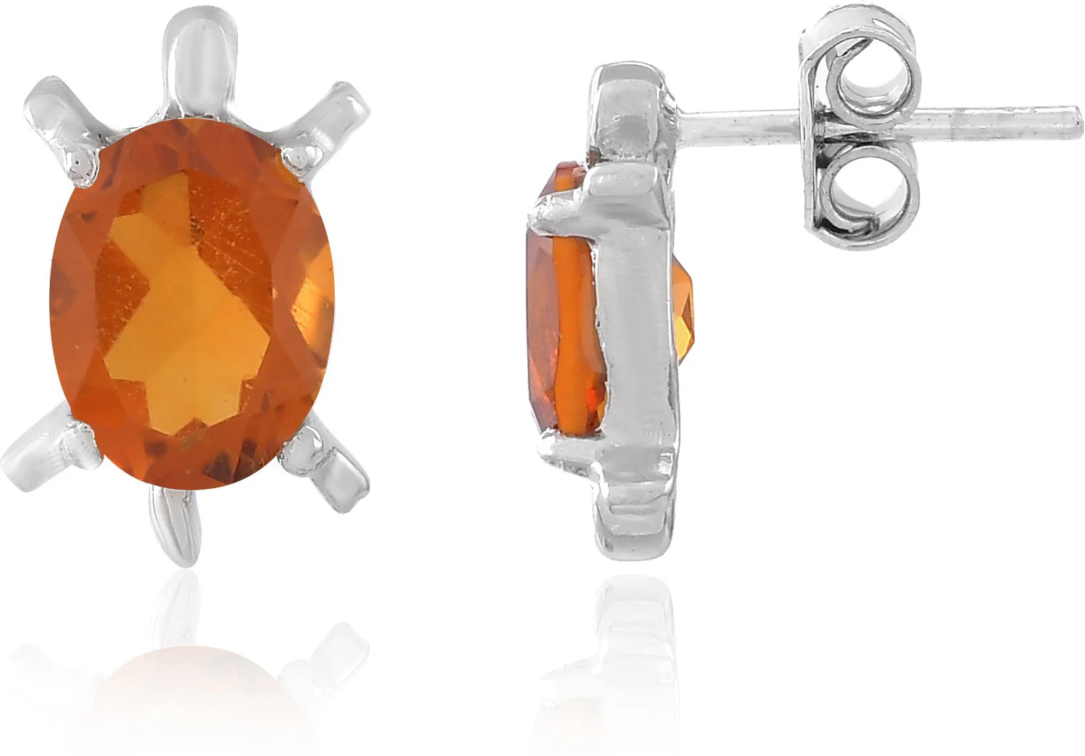 Elegant Silver Oval Cut Natural Golden Topaz Gemstone Tortoise-Shaped Stud Earrings - Image 4