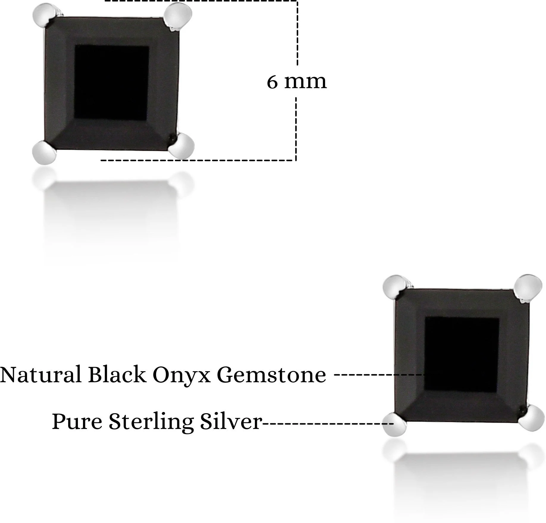 Timeless Natural Black Onyx Gemstone Square Stud Earrings - Image 4