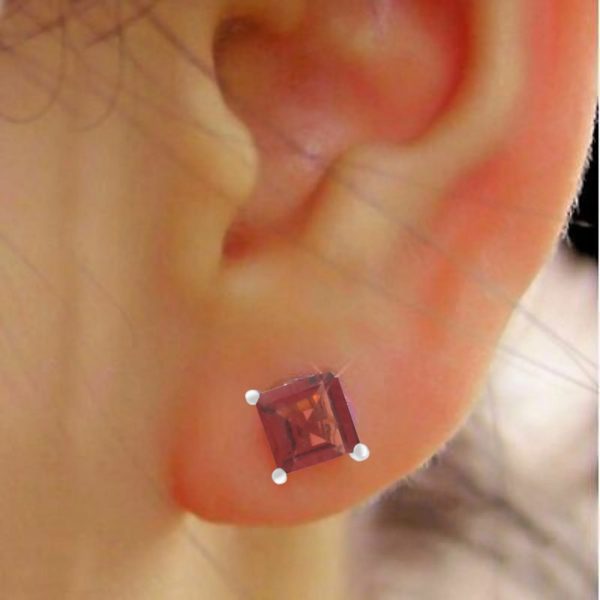 Timeless Natural Garnet Gemstone Square Stud Earrings