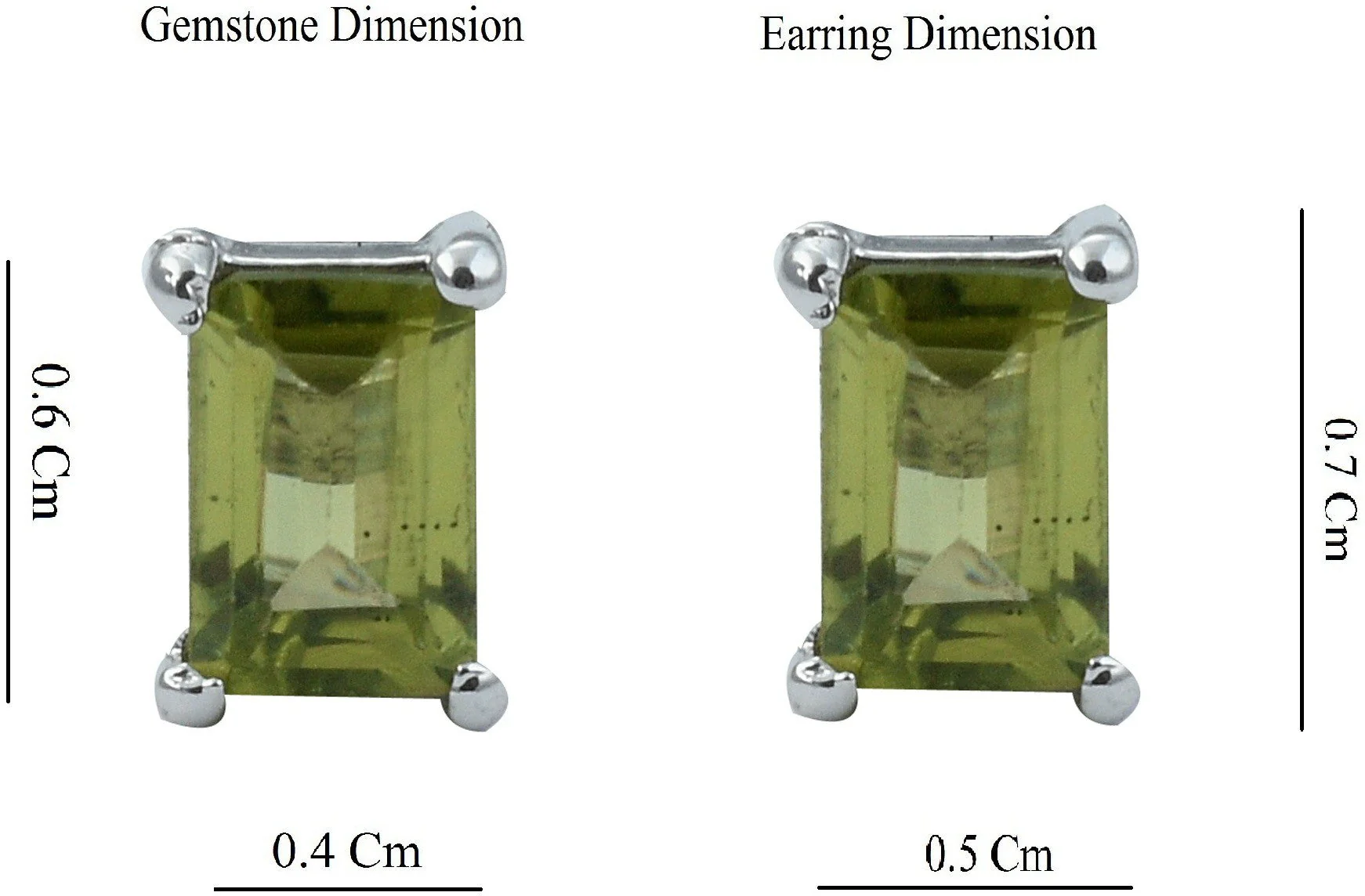 Sophisticated Natural Peridot Gemstone Rectangle Stud Earrings - Image 5