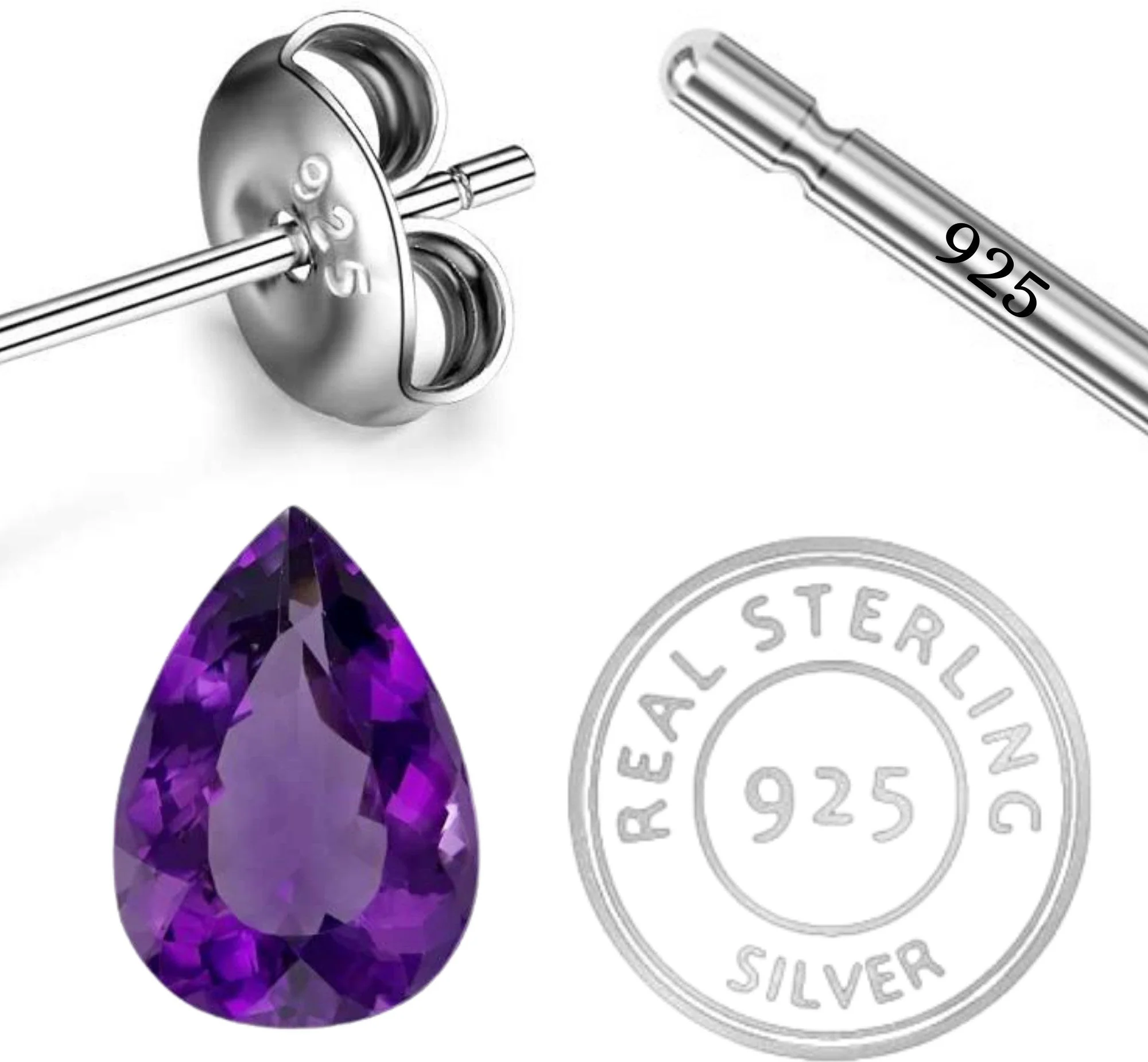 Elegant Pear Cut Natural Amethyst Gemstone Stud Earrings - Image 4