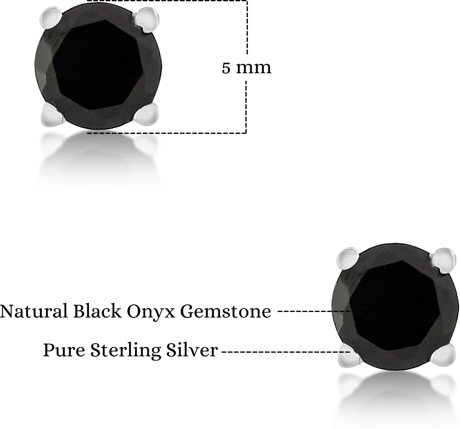 Sleek Sterling Silver Black Onyx Gemstone Unisex Round Stud Earrings - Image 4