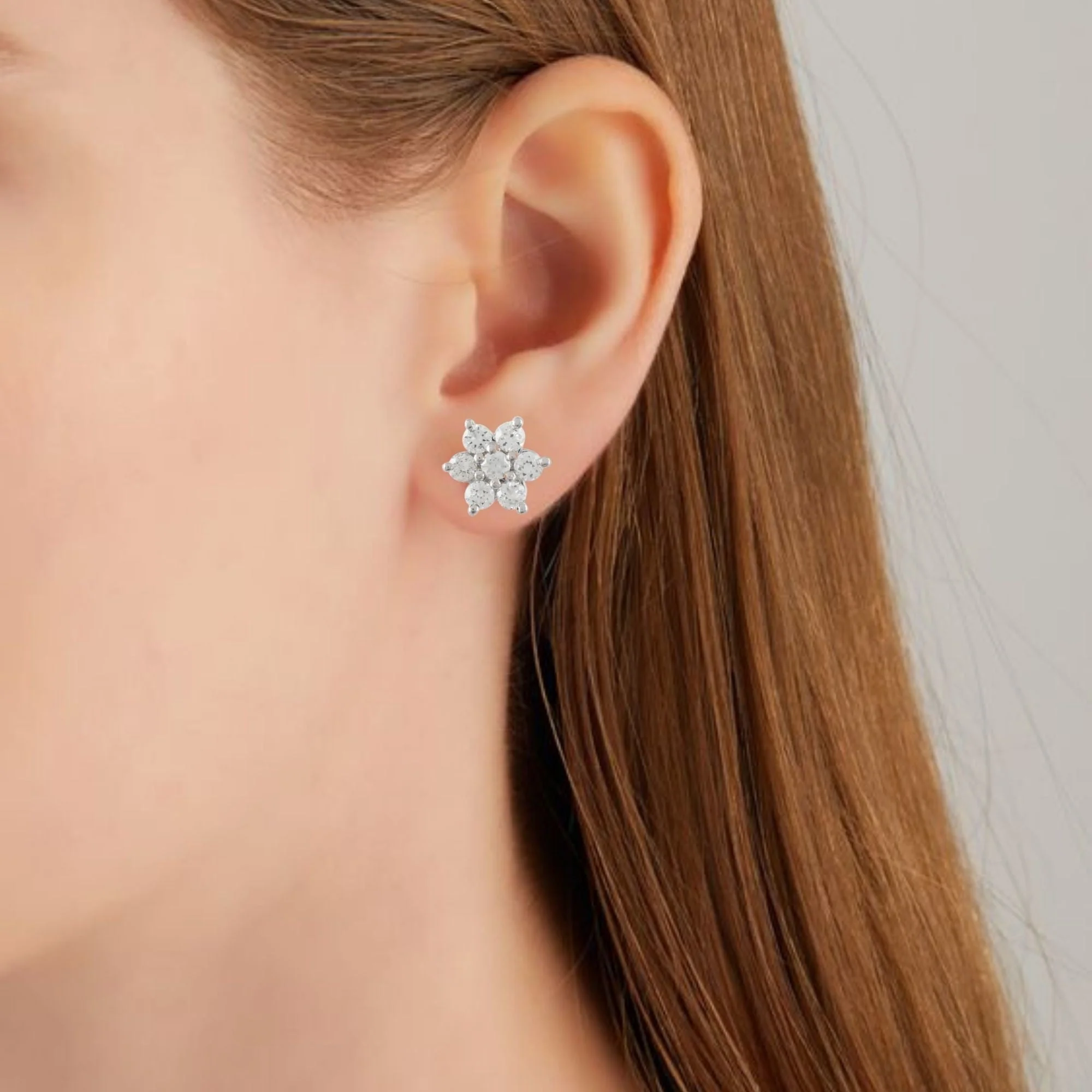 Delicate Zirconia Crystals Floral Stud Earrings