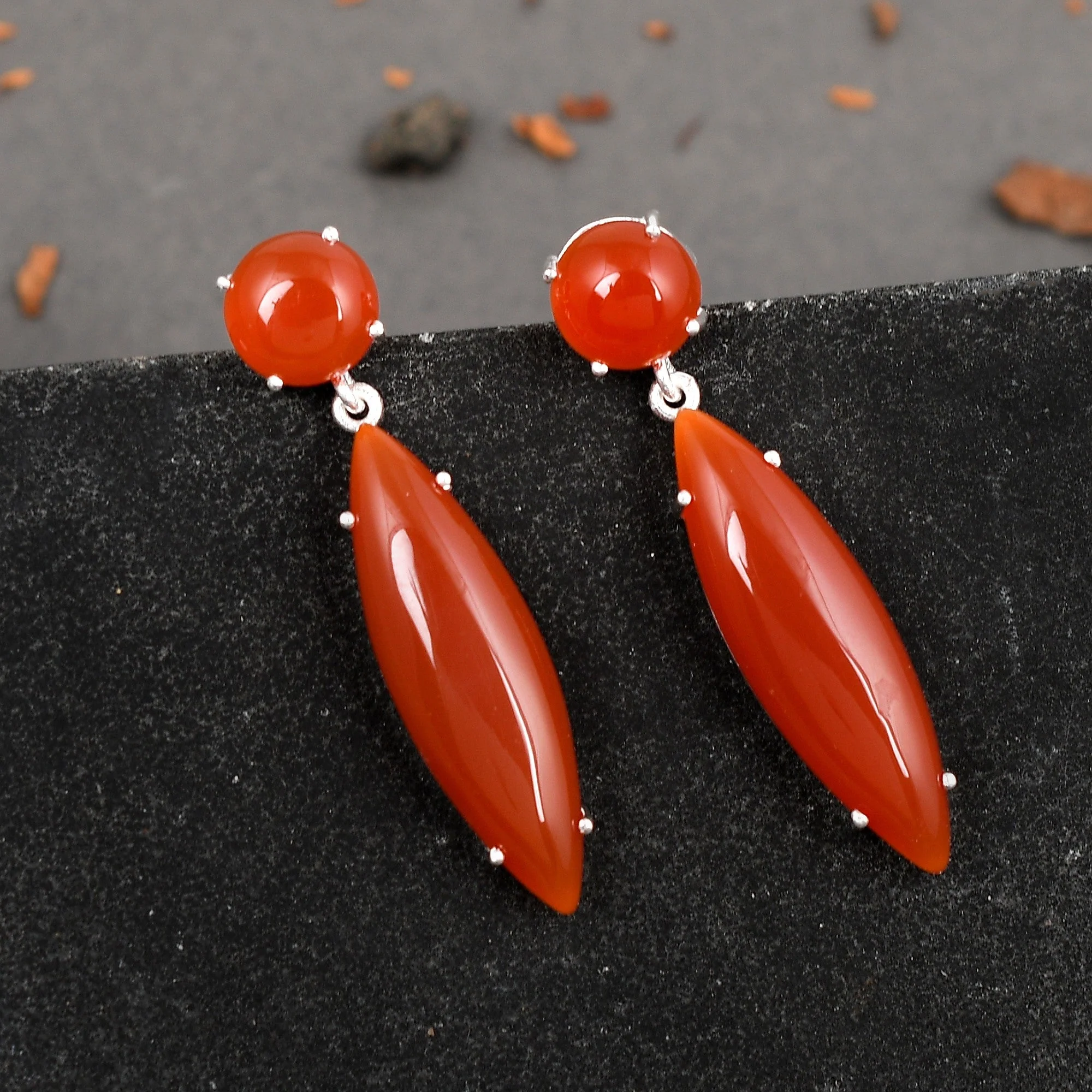 Elegant Natural Red Onyx Gemstone Dangler Drop Earrings