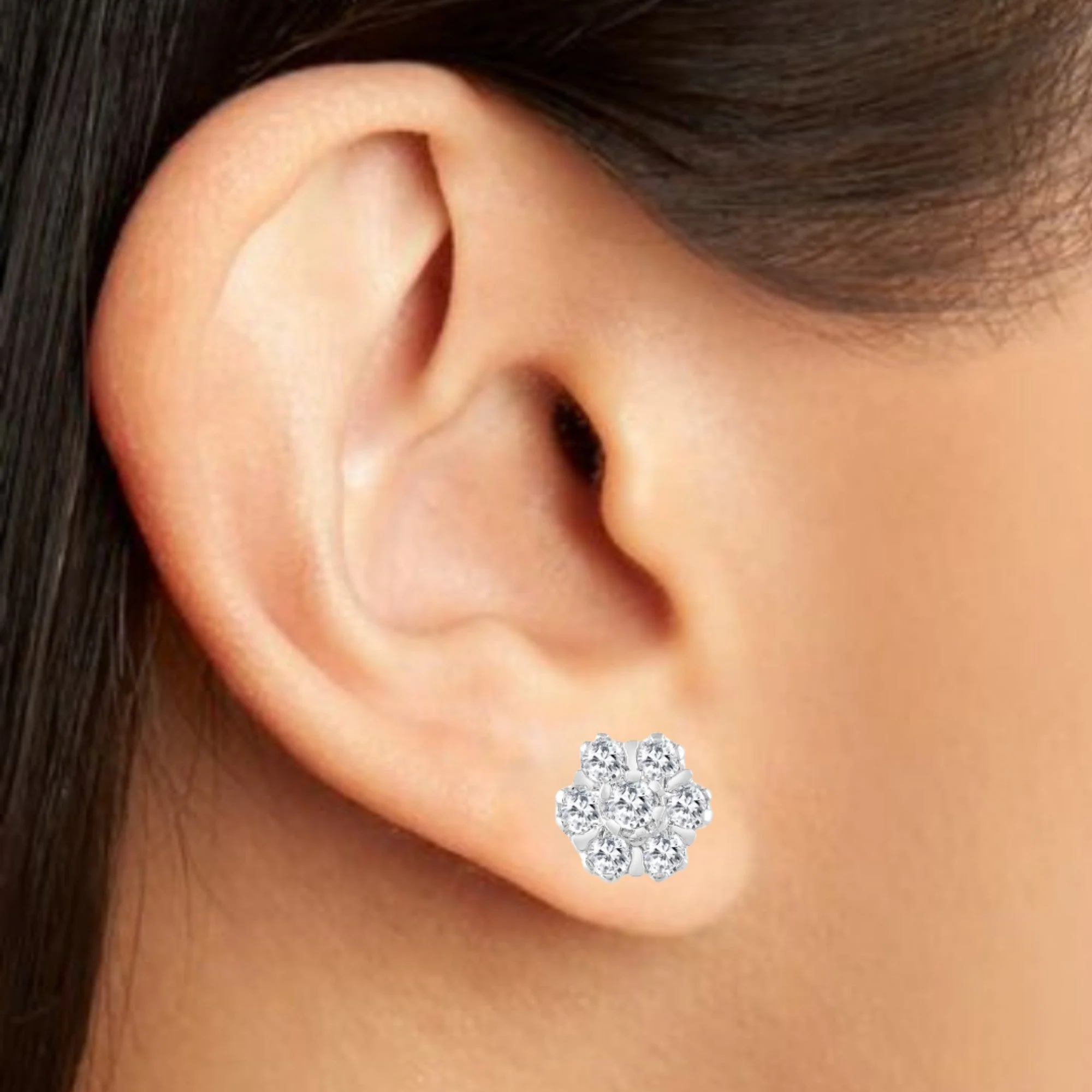 Elegant Zirconia Crystal Floral Stud Earrings - Image 2