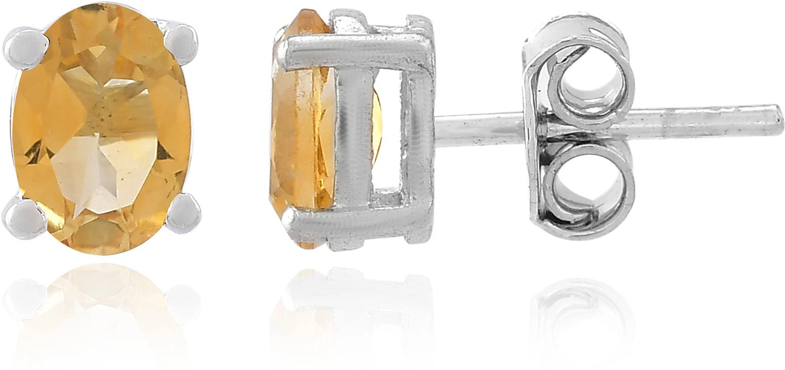 Sophisticated Natural Citrine Gemstone Oval Stud Earrings - Image 5