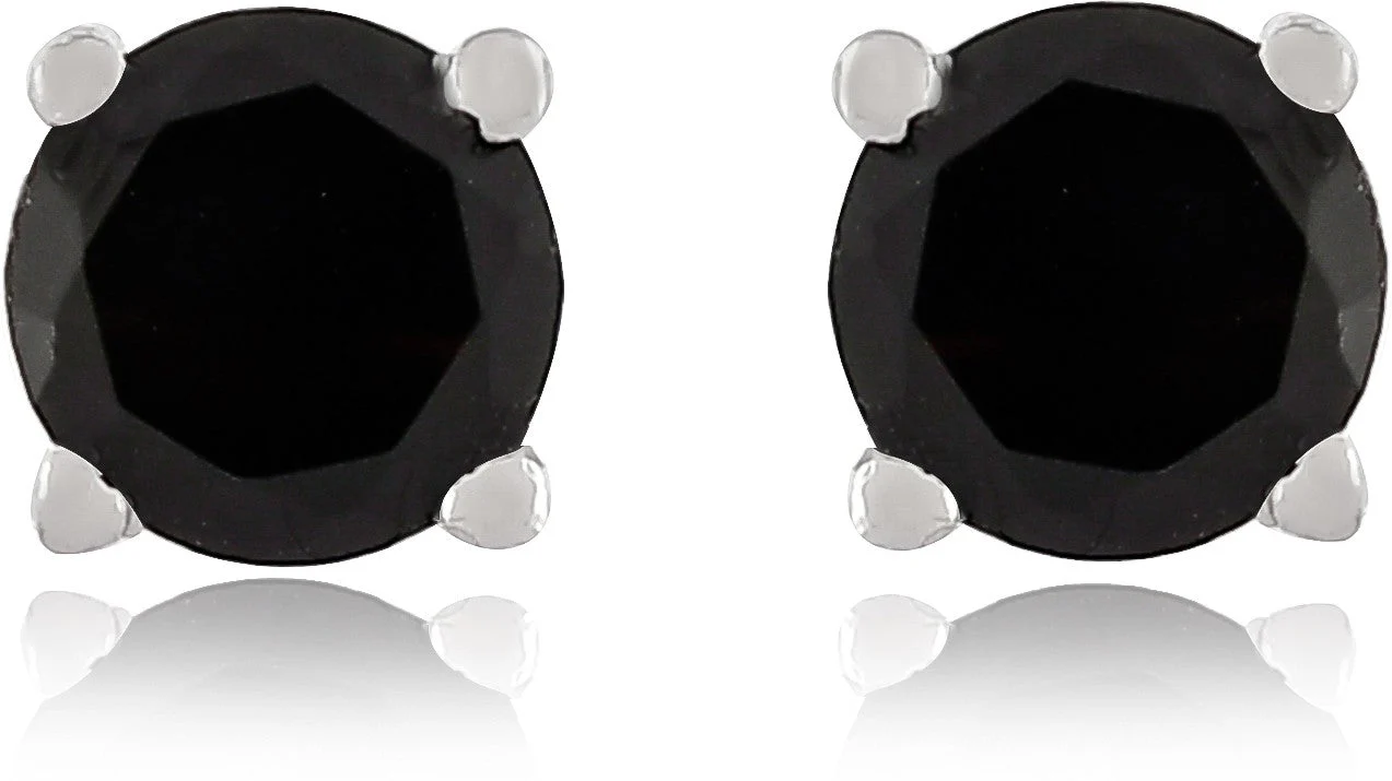Sleek Sterling Silver Black Onyx Gemstone Unisex Round Stud Earrings - Image 5