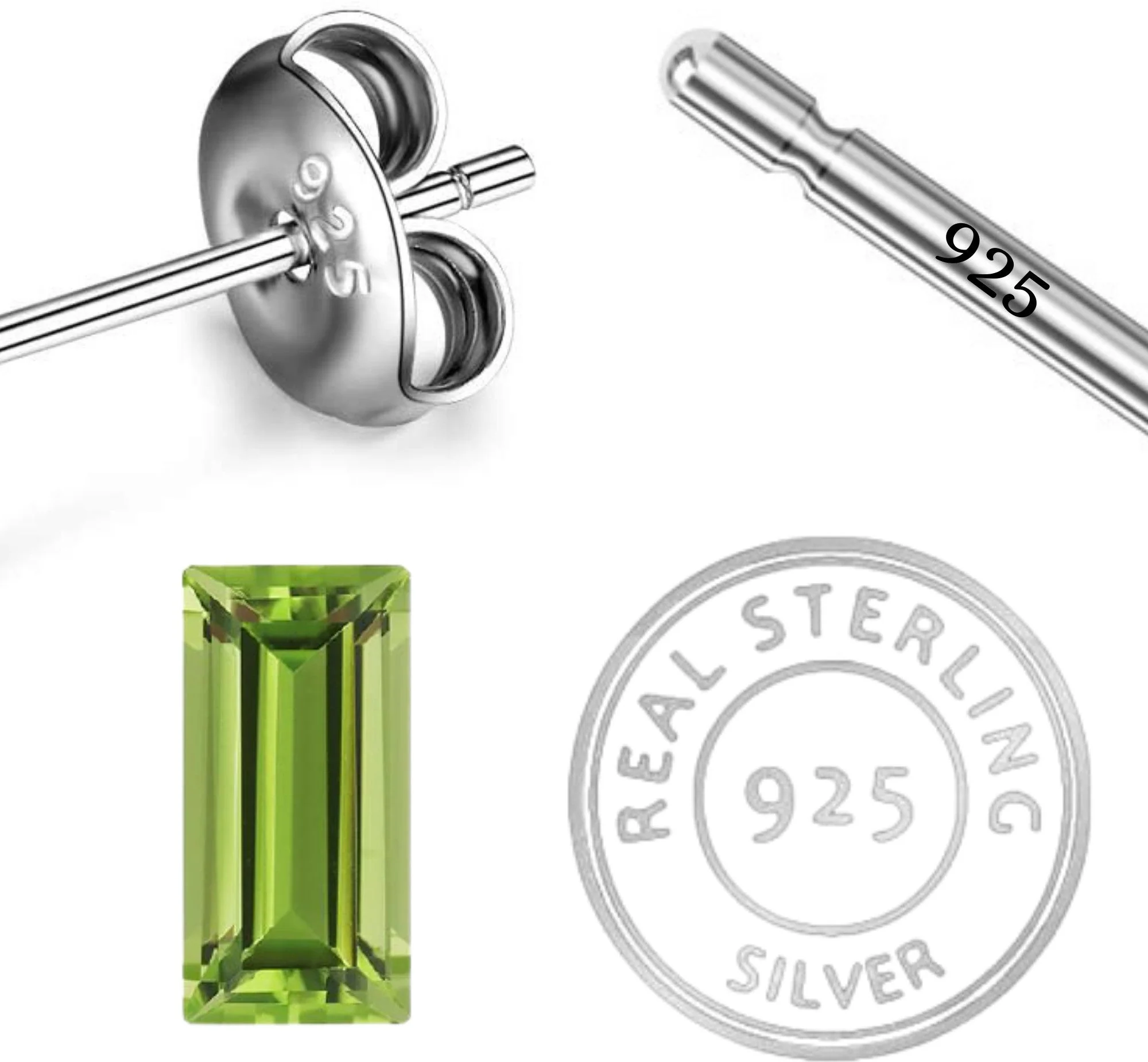 Sophisticated Natural Peridot Gemstone Rectangle Stud Earrings - Image 4