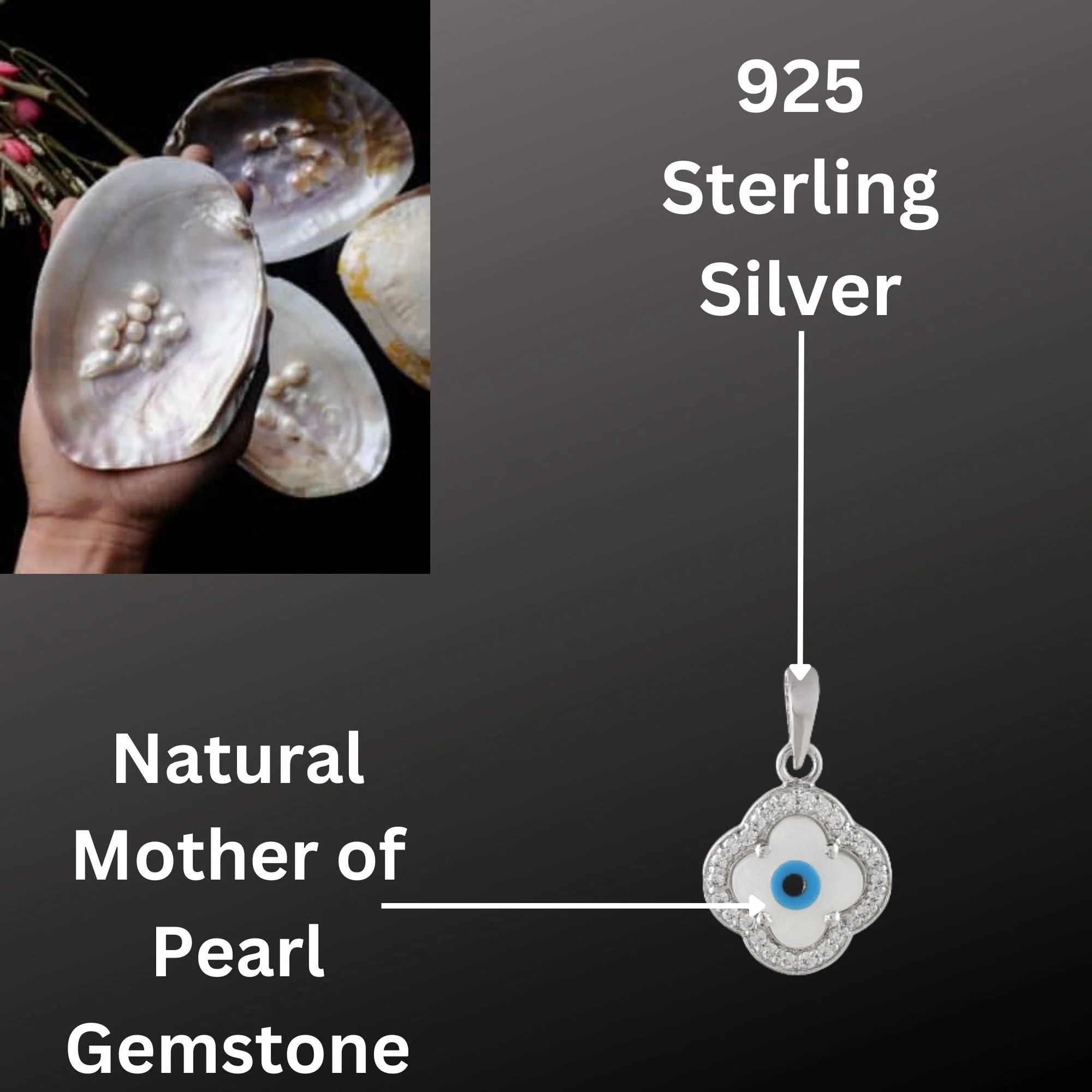 Floral Evil Eye Pendant with Mother of Pearl - Image 5