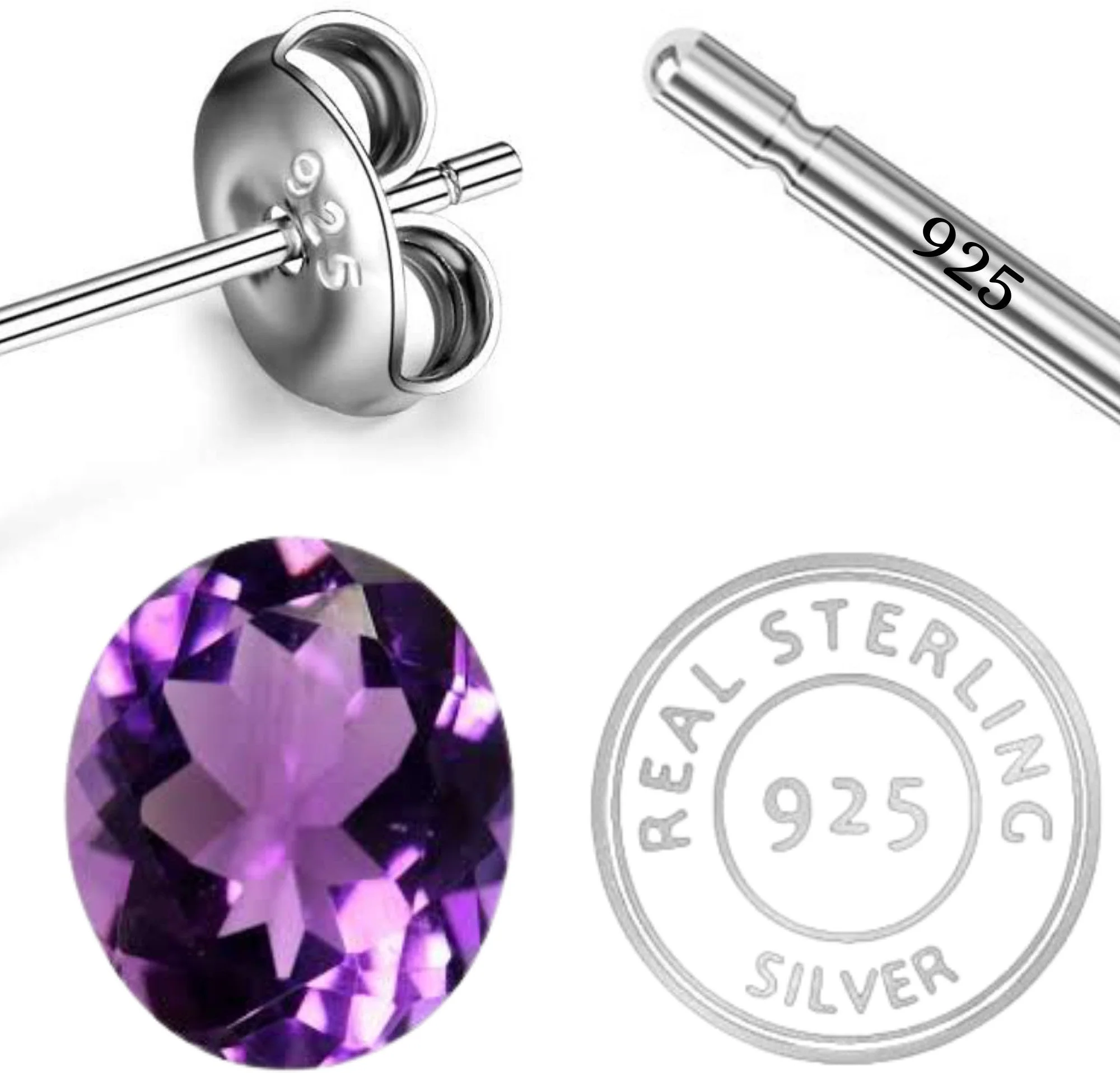 Oval Cut Natural Amethyst Gemstone Stud Earrings for Women - Image 5