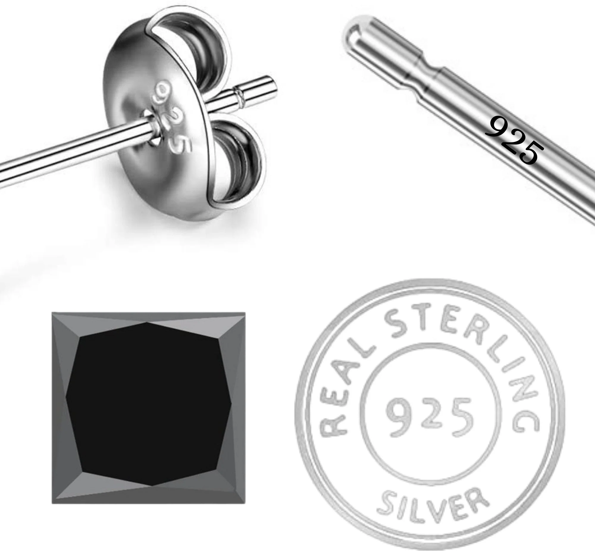 Timeless Natural Black Onyx Gemstone Square Stud Earrings - Image 6