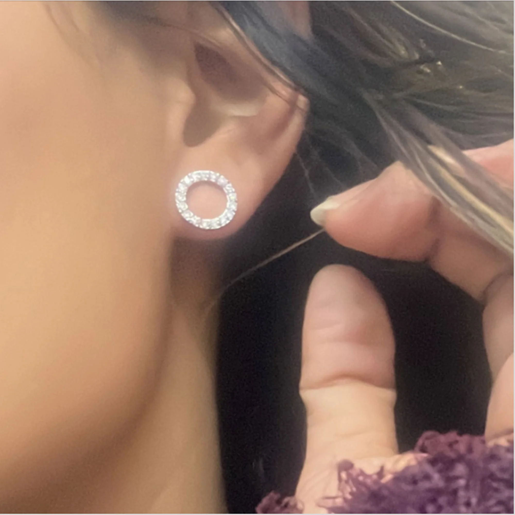 Sleek Zirconia Crystal Circle Earrings - Image 2