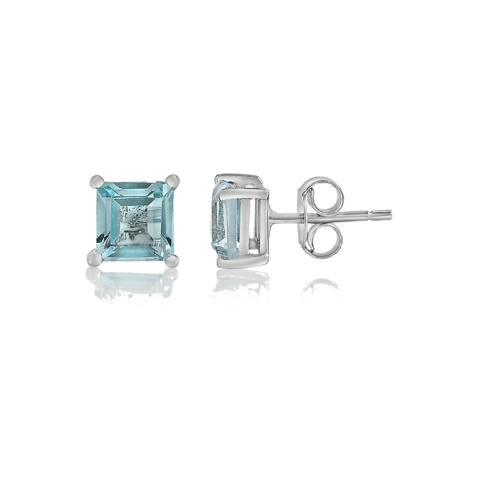 Exquisite Princess Cut Natural Blue Topaz Gemstone Square Stud Earrings - Image 2