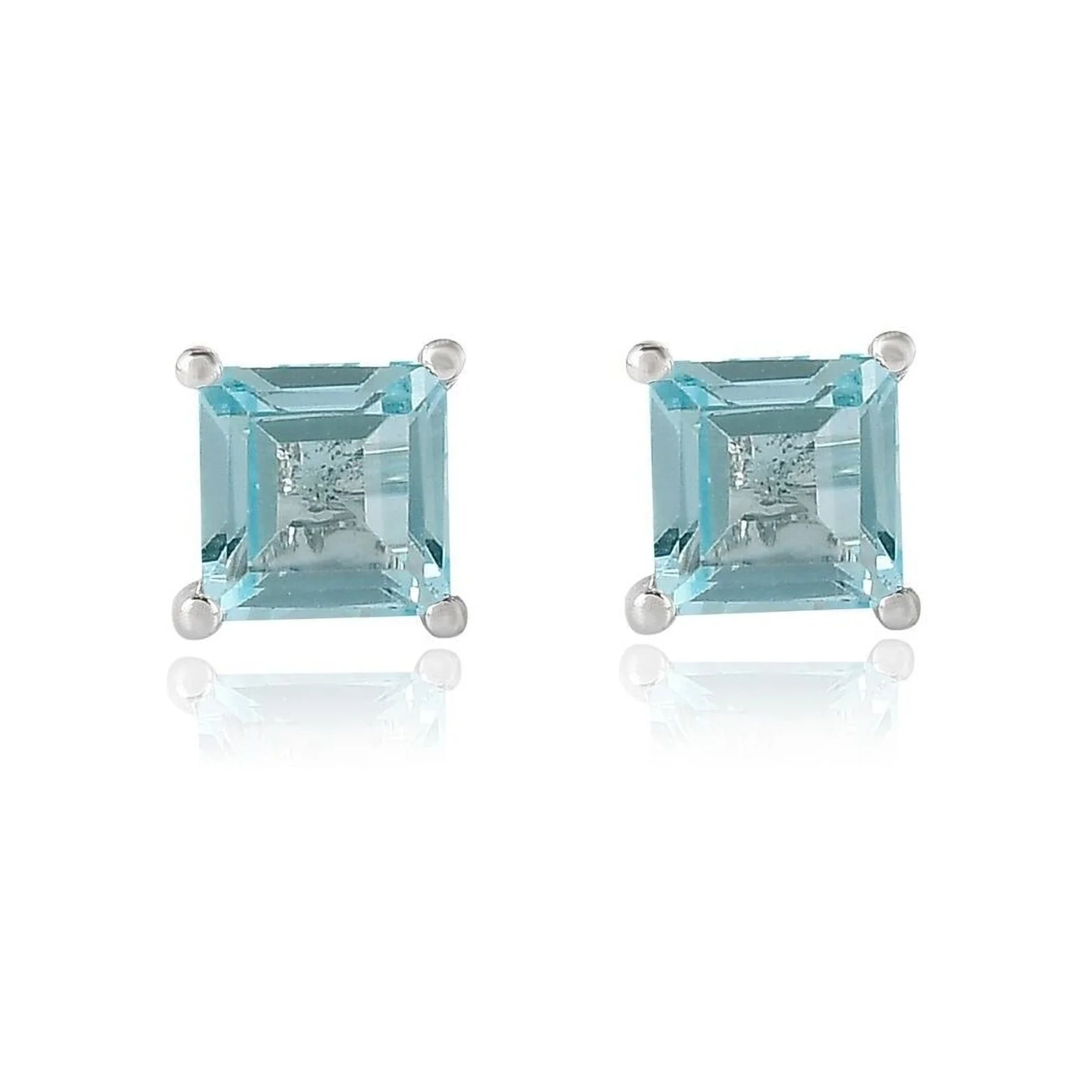 Exquisite Princess Cut Natural Blue Topaz Gemstone Square Stud Earrings - Image 3
